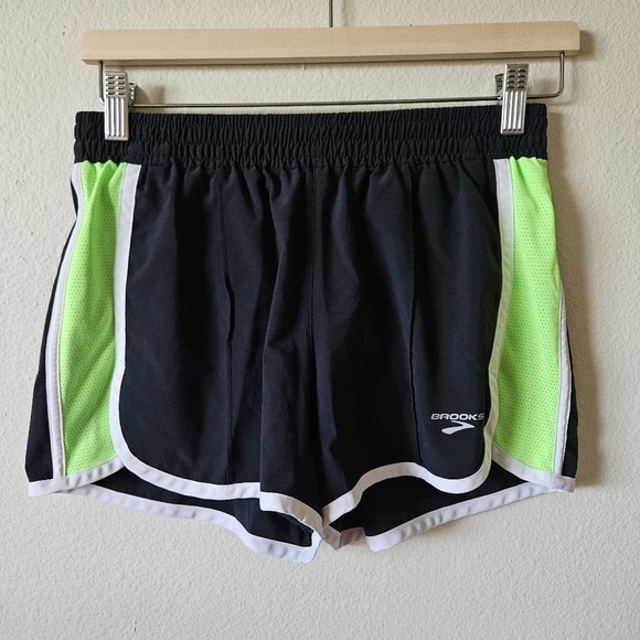 Brooks Pants - Brooks Women's Black and Green Running Shorts M
